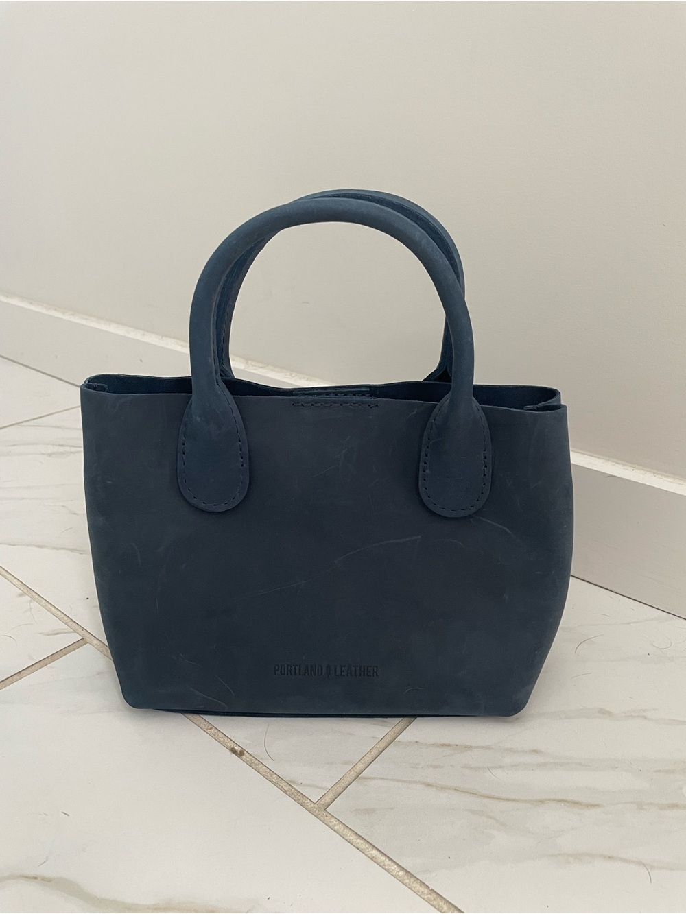 Portland Leather Navy Leather Raindrop Crossbody Bag